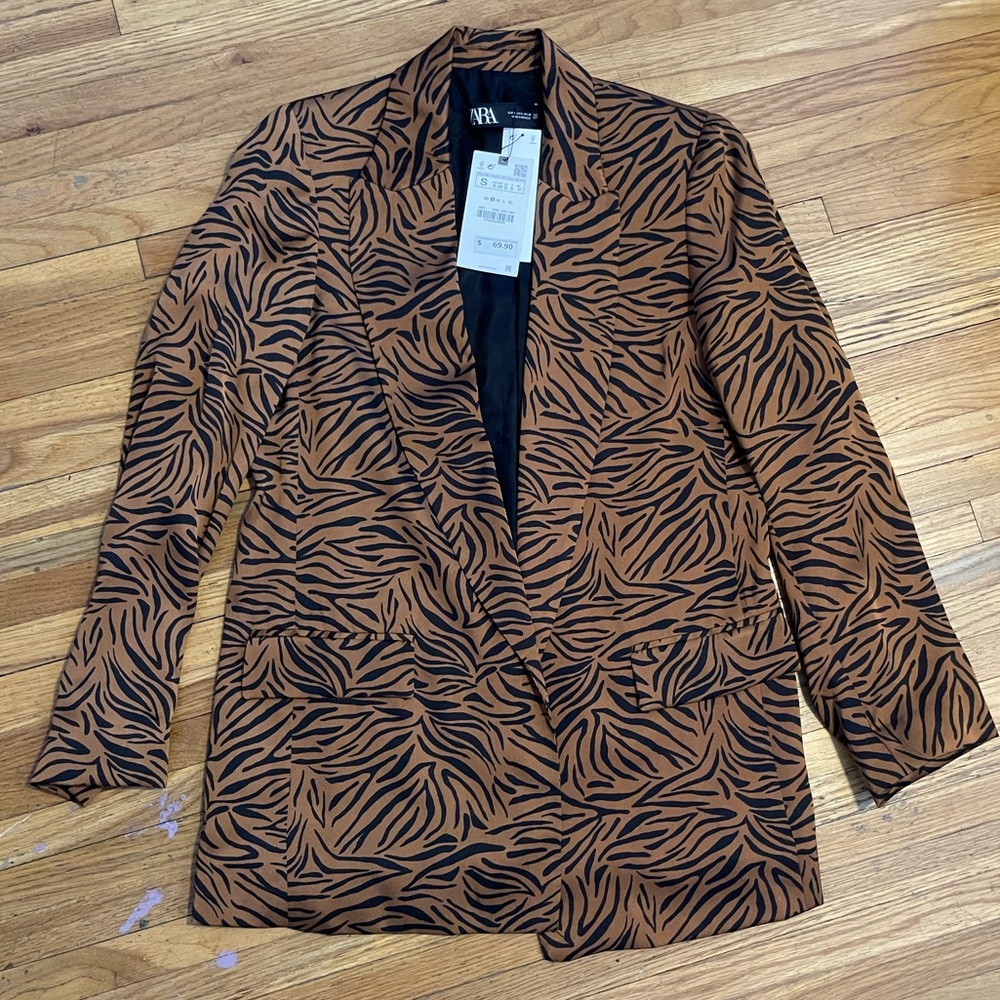 Zara Black and Brown Zebra Print Blazer